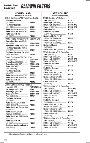 Baldwinfilters cross-references for tractors