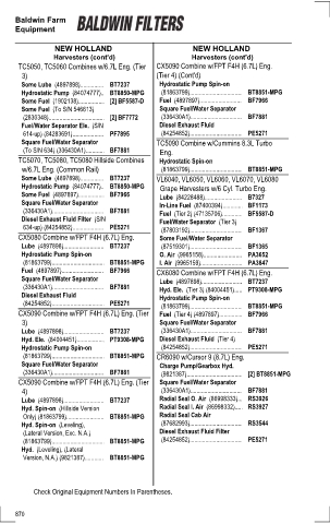 Baldwinfilters cross-references for tractors