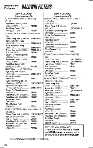 Baldwinfilters cross-references for tractors