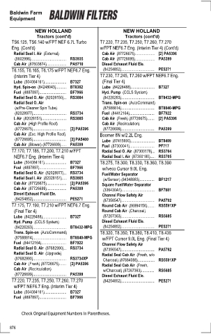 Baldwinfilters cross-references for tractors