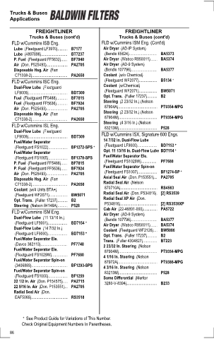 Baldwinfilters cross-references for tractors