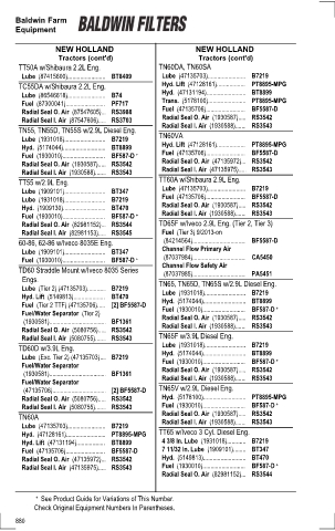 Baldwinfilters cross-references for tractors