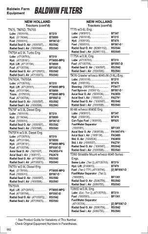 Baldwinfilters cross-references for tractors