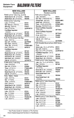 Baldwinfilters cross-references for tractors