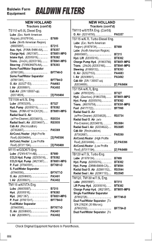 Baldwinfilters cross-references for tractors