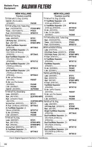 Baldwinfilters cross-references for tractors