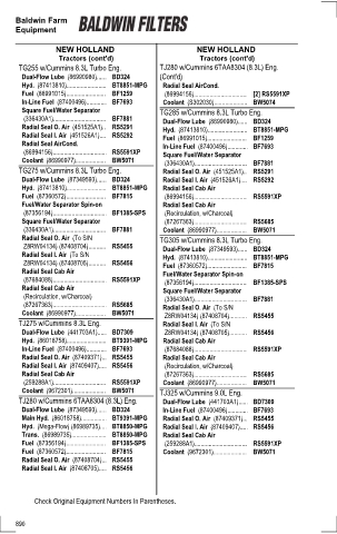 Baldwinfilters cross-references for tractors