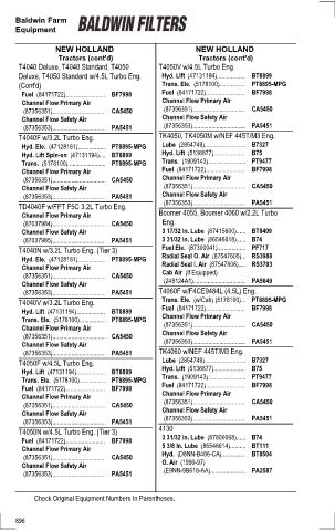 Baldwinfilters cross-references for tractors