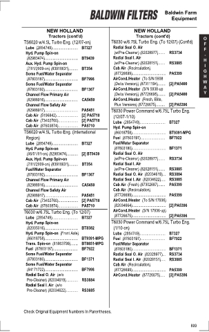 Baldwinfilters cross-references for tractors