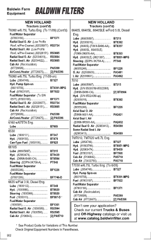 Baldwinfilters cross-references for tractors