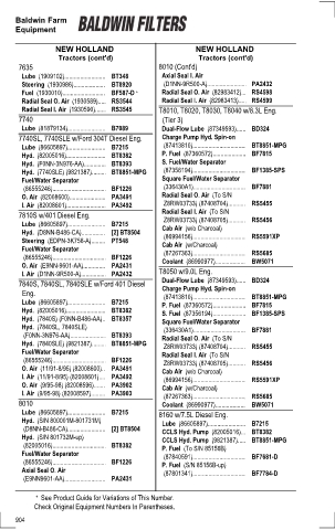 Baldwinfilters cross-references for tractors