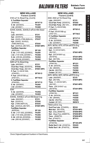 Baldwinfilters cross-references for tractors