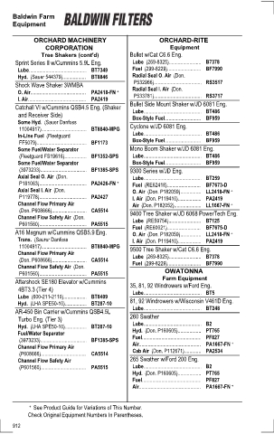 Baldwinfilters cross-references for tractors