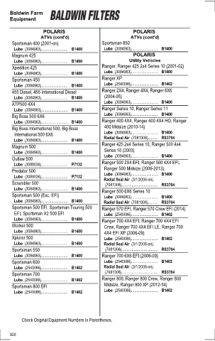 Baldwinfilters cross-references for tractors