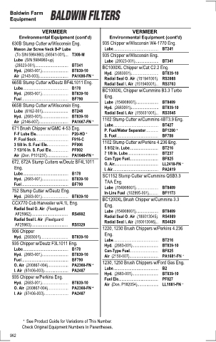 Baldwinfilters cross-references for tractors