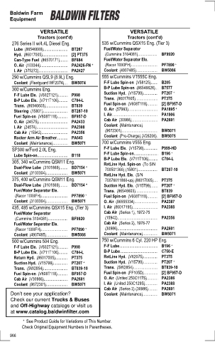 Baldwinfilters cross-references for tractors