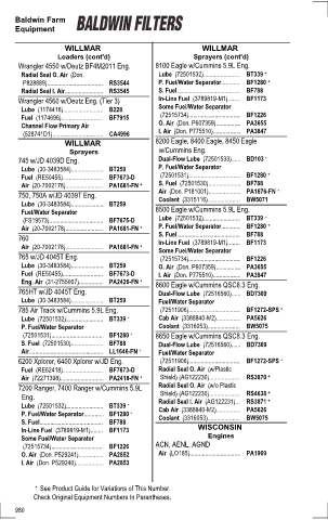 Baldwinfilters cross-references for tractors