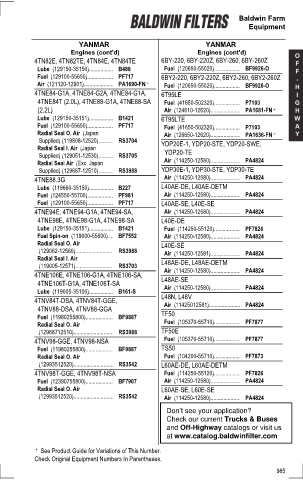 Baldwinfilters cross-references for tractors