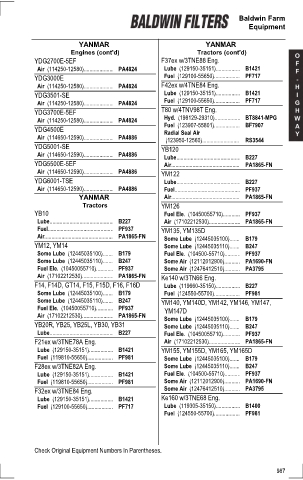 Baldwinfilters cross-references for tractors