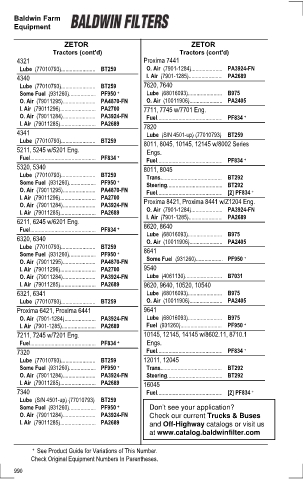 Baldwinfilters cross-references for tractors