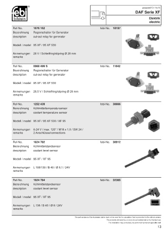 Spare parts FEBI for trucks DAF XF