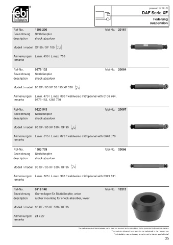 Spare parts FEBI for trucks DAF XF