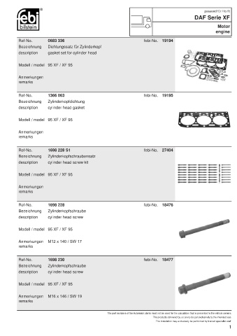 Spare parts FEBI for trucks DAF XF