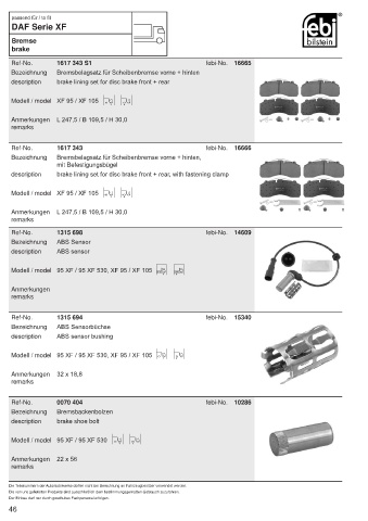 Spare parts FEBI for trucks DAF XF