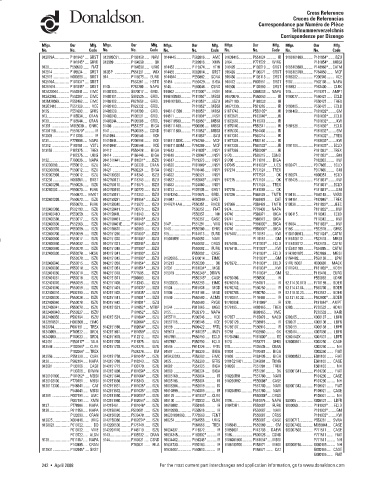 Spare parts DONALDSON cross-references