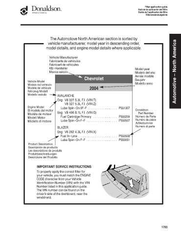 Spare parts DONALDSON cross-references