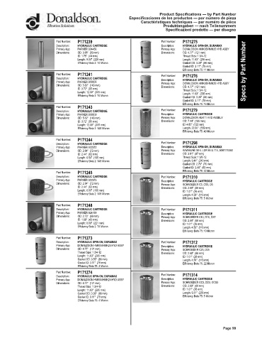 Spare parts DONALDSON cross-references