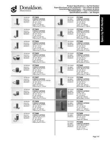 Spare parts DONALDSON cross-references