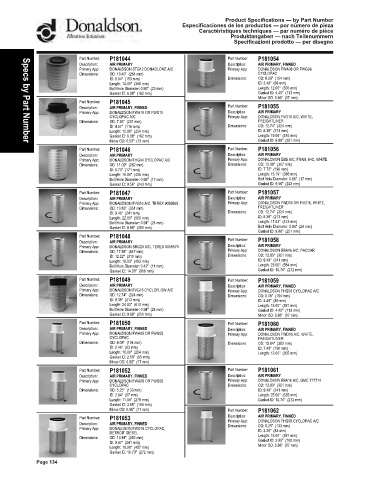 Spare parts DONALDSON cross-references