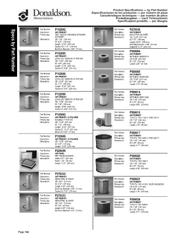 Spare parts DONALDSON cross-references