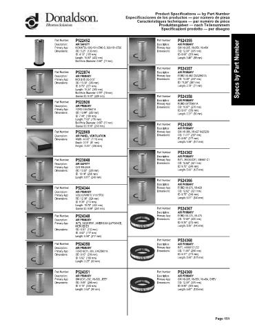 Spare parts DONALDSON cross-references