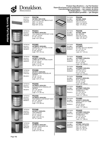 Spare parts DONALDSON cross-references