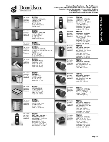 Spare parts DONALDSON cross-references