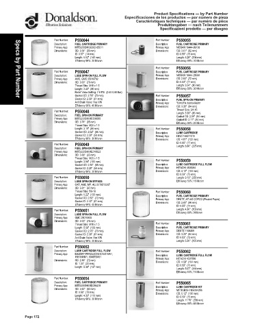 Spare parts DONALDSON cross-references