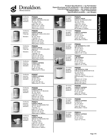 Spare parts DONALDSON cross-references