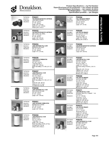 Spare parts DONALDSON cross-references