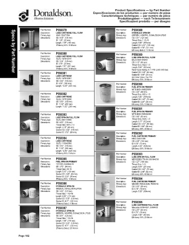 Spare parts DONALDSON cross-references