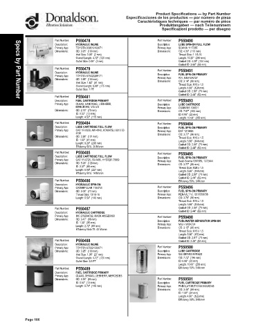 Spare parts DONALDSON cross-references