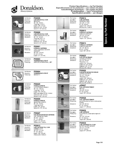 Spare parts DONALDSON cross-references