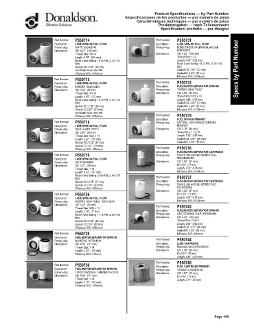 Spare parts DONALDSON cross-references