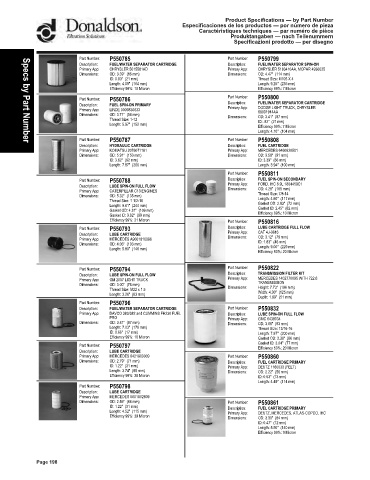 Spare parts DONALDSON cross-references