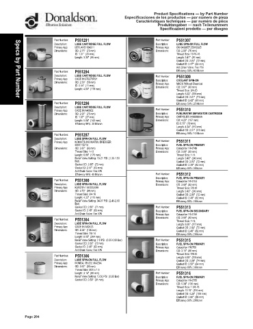 Spare parts DONALDSON cross-references