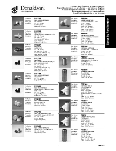 Spare parts DONALDSON cross-references