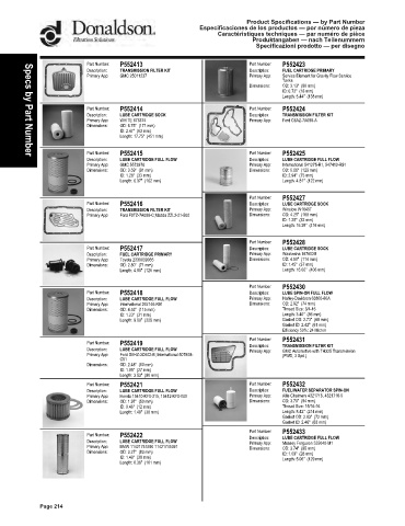 Spare parts DONALDSON cross-references