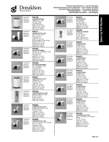 Spare parts DONALDSON cross-references