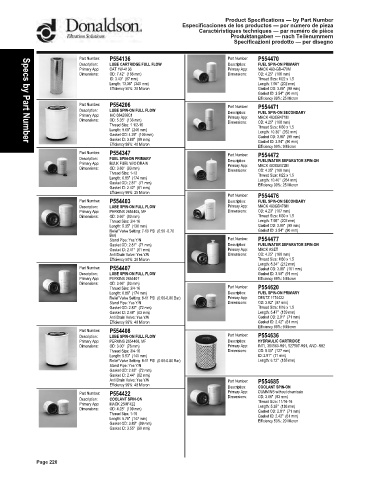 Spare parts DONALDSON cross-references